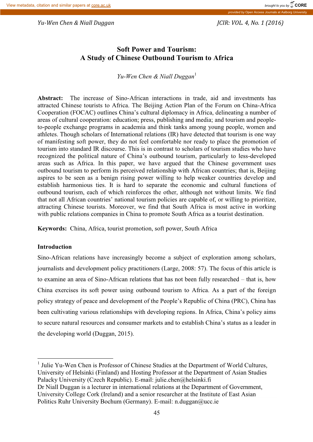 Soft Power and Tourism: a Study of Chinese Outbound Tourism to Africa