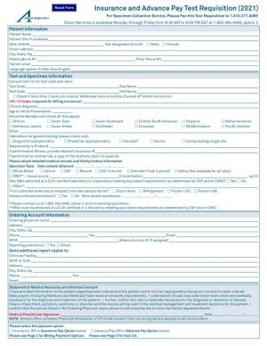 Insurance and Advance Pay Test Requisition