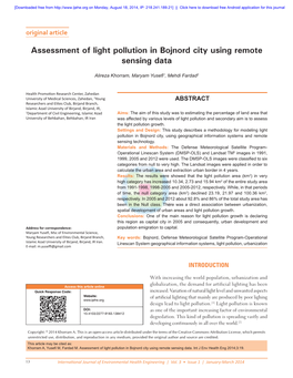 Assessment of Light Pollution in Bojnord City Using Remote Sensing Data