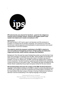 IPS Welcome the New Channel for Scotland – Great for the Indigenous Industry and for Scottish Viewers