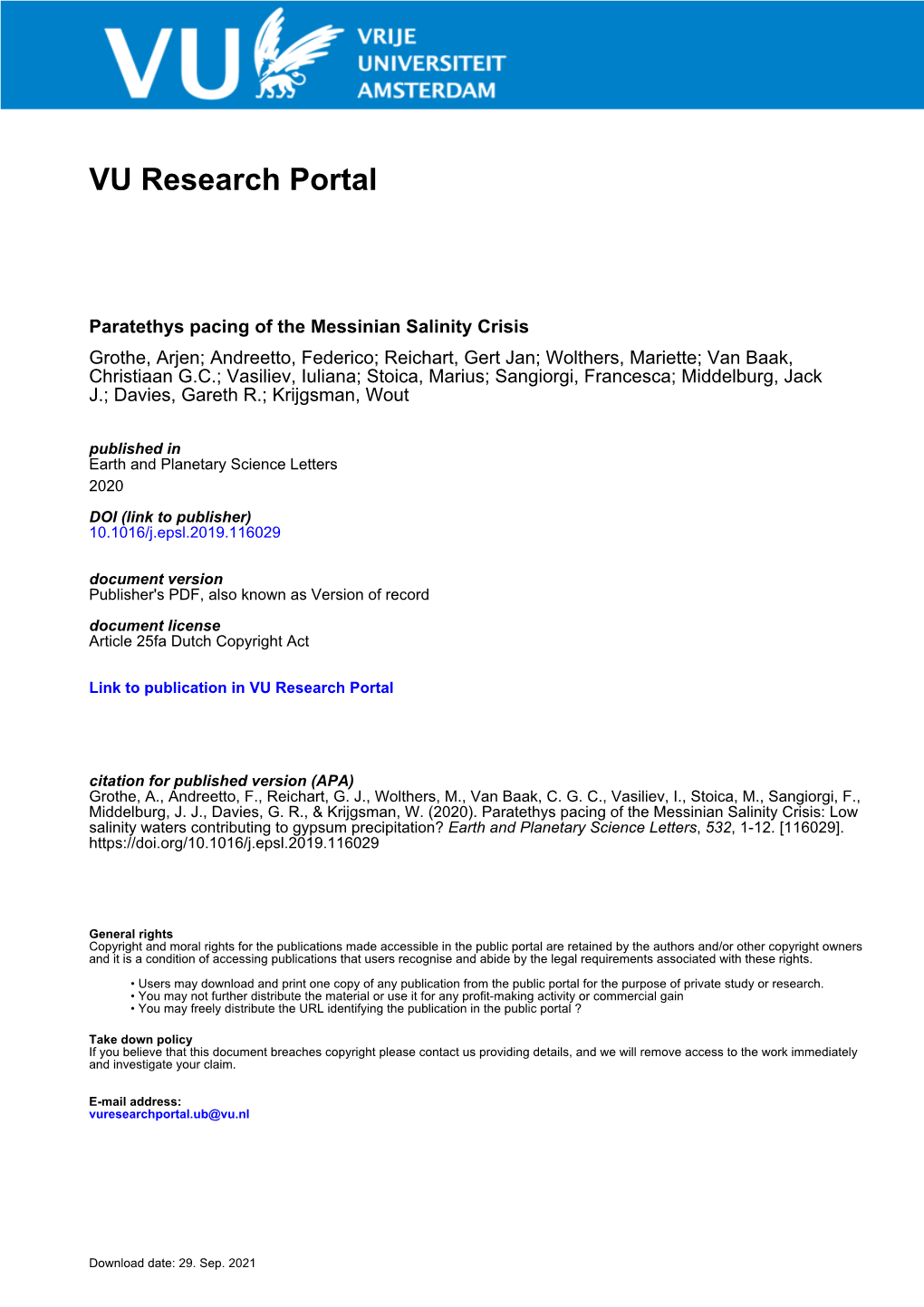 Paratethys Pacing of the Messinian Salinity Crisis