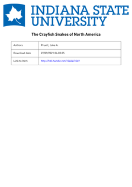 The Crayfish Snakes of North America by Jake A. Pruett Aquatic Ecology