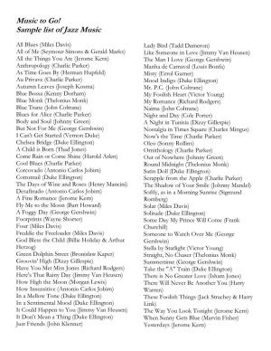 Music to Go! Sample List of Jazz Music