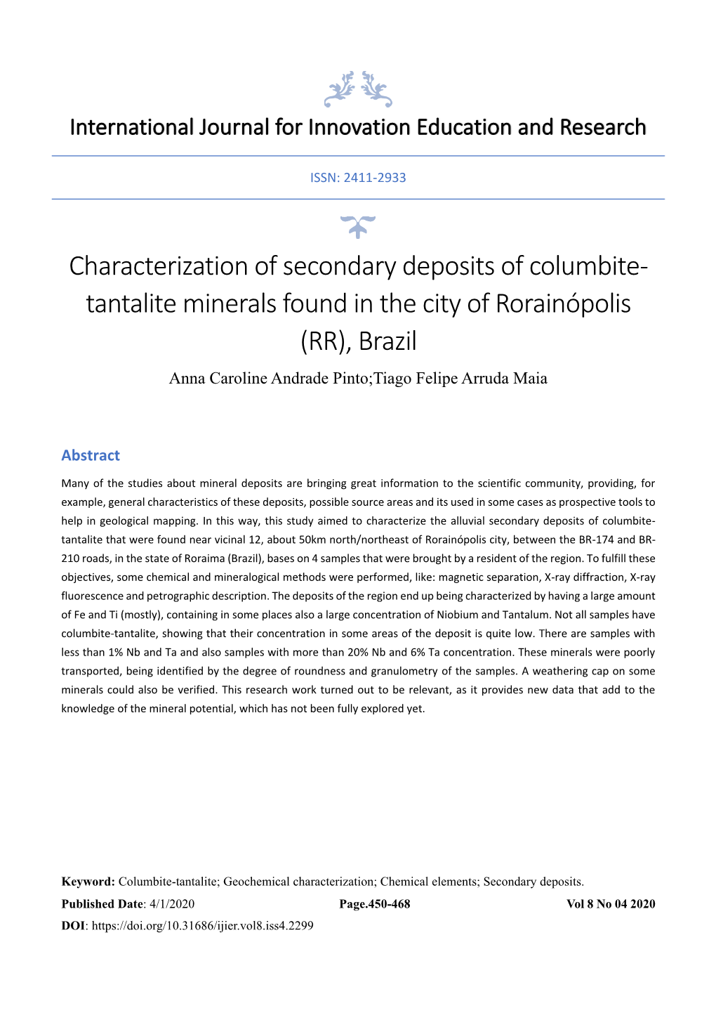 Characterization of Secondary Deposits of Columbite-Tantalite Minerals