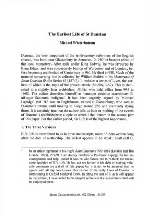 The Earliest Life of St Dunstan