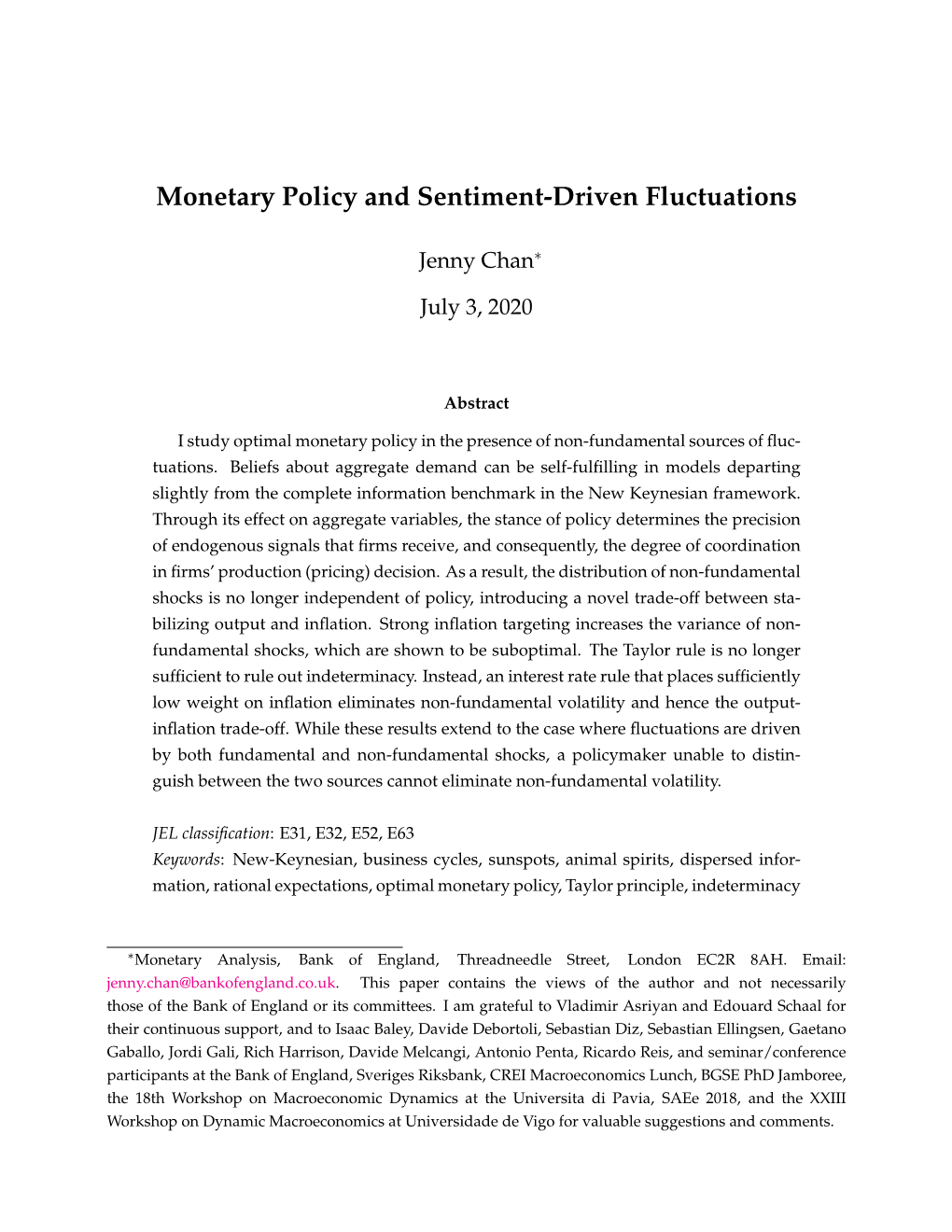Monetary Policy and Sentiment-Driven Fluctuations