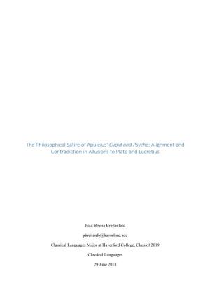 The Philosophical Satire of Apuleius' Cupid and Psyche: Alignment and Contradiction in Allusions to Plato and Lucretius