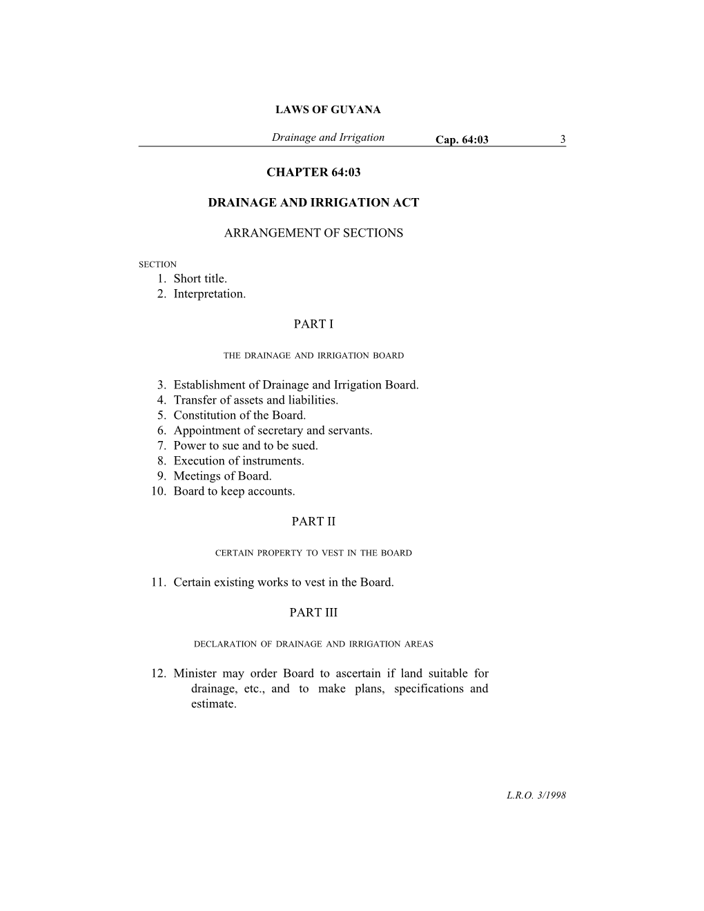 Chapter 64:03 Drainage and Irrigation Act Arrangement