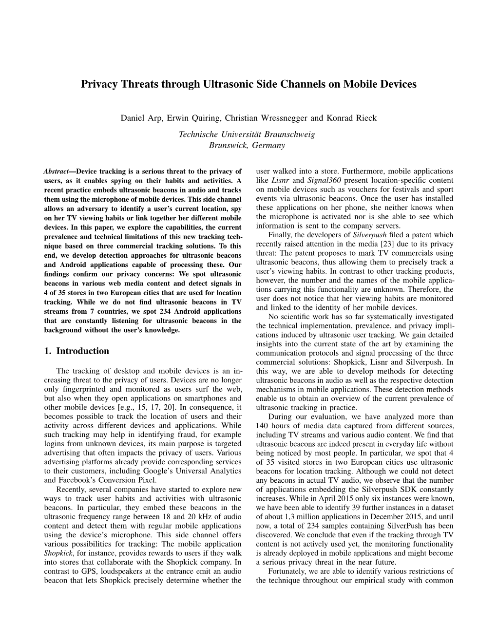 Privacy Threats Through Ultrasonic Side Channels on Mobile Devices