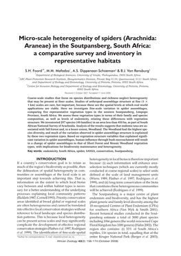 Micro-Scale Heterogeneity of Spiders (Arachnida: Araneae) in the Soutpansberg, South Africa: a Comparative Survey and Inventory in Representative Habitats