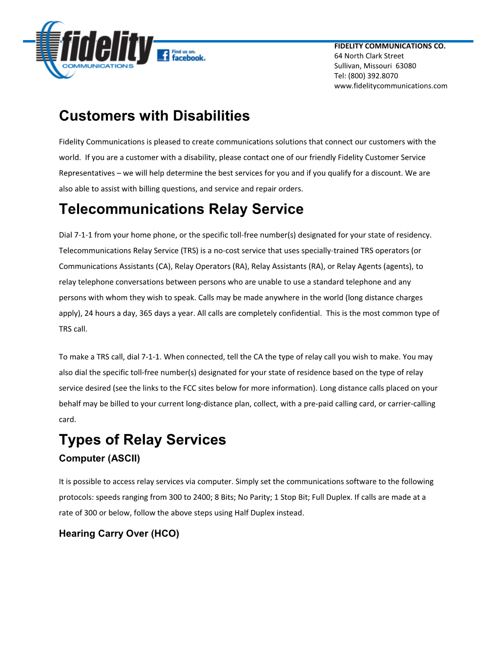 Customers with Disabilities Telecommunications Relay Service