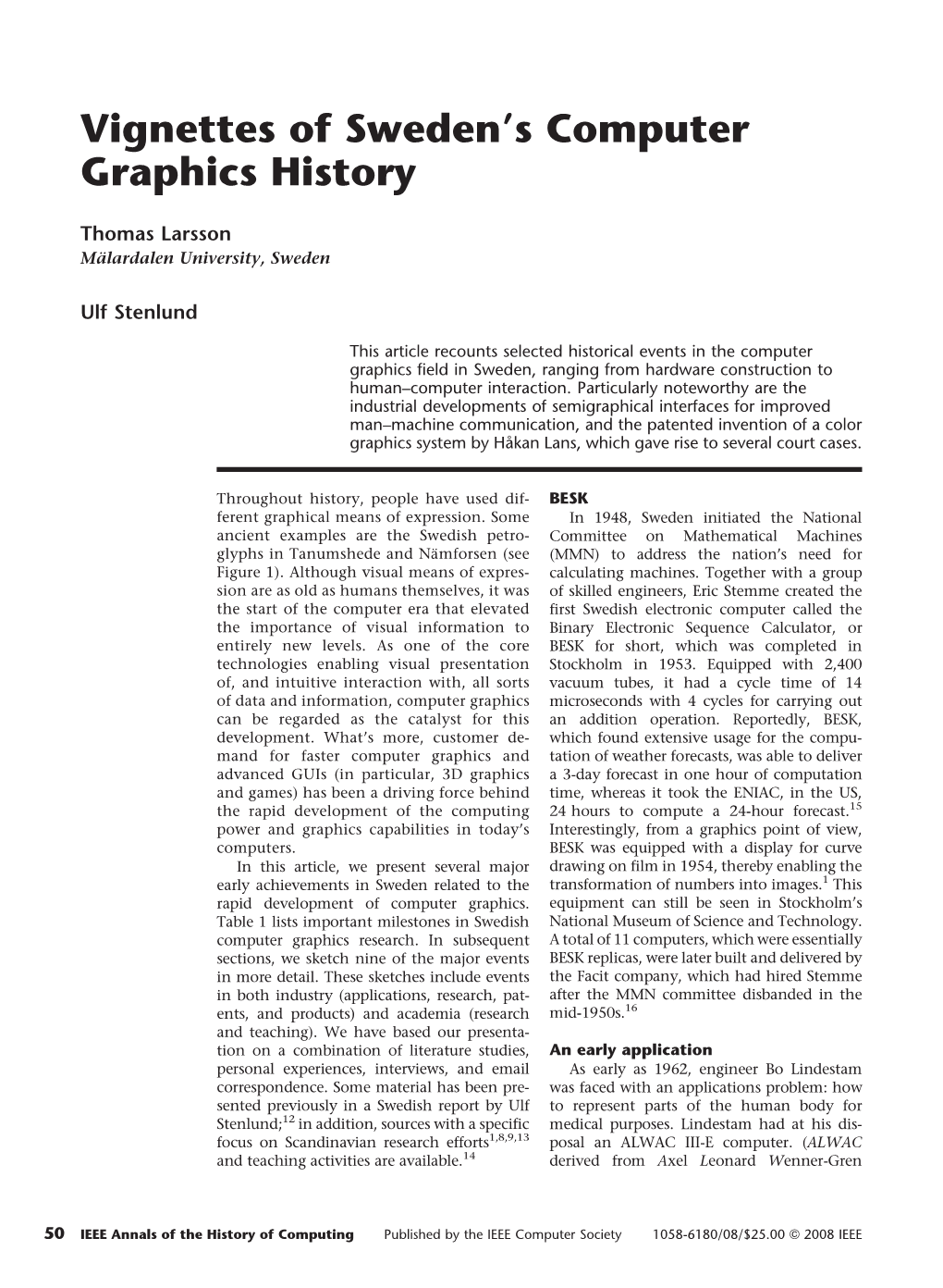 Vignettes of Sweden's Computer Graphics History