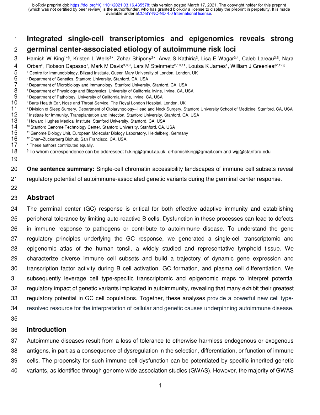 Integrated Single-Cell Transcriptomics and Epigenomics Reveals Strong