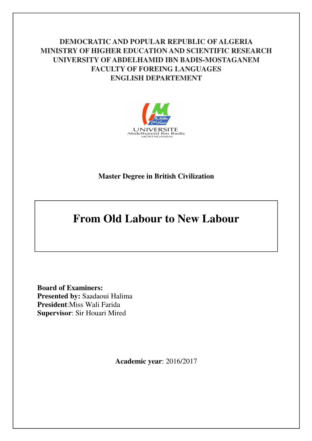 From Old Labour to New Labour