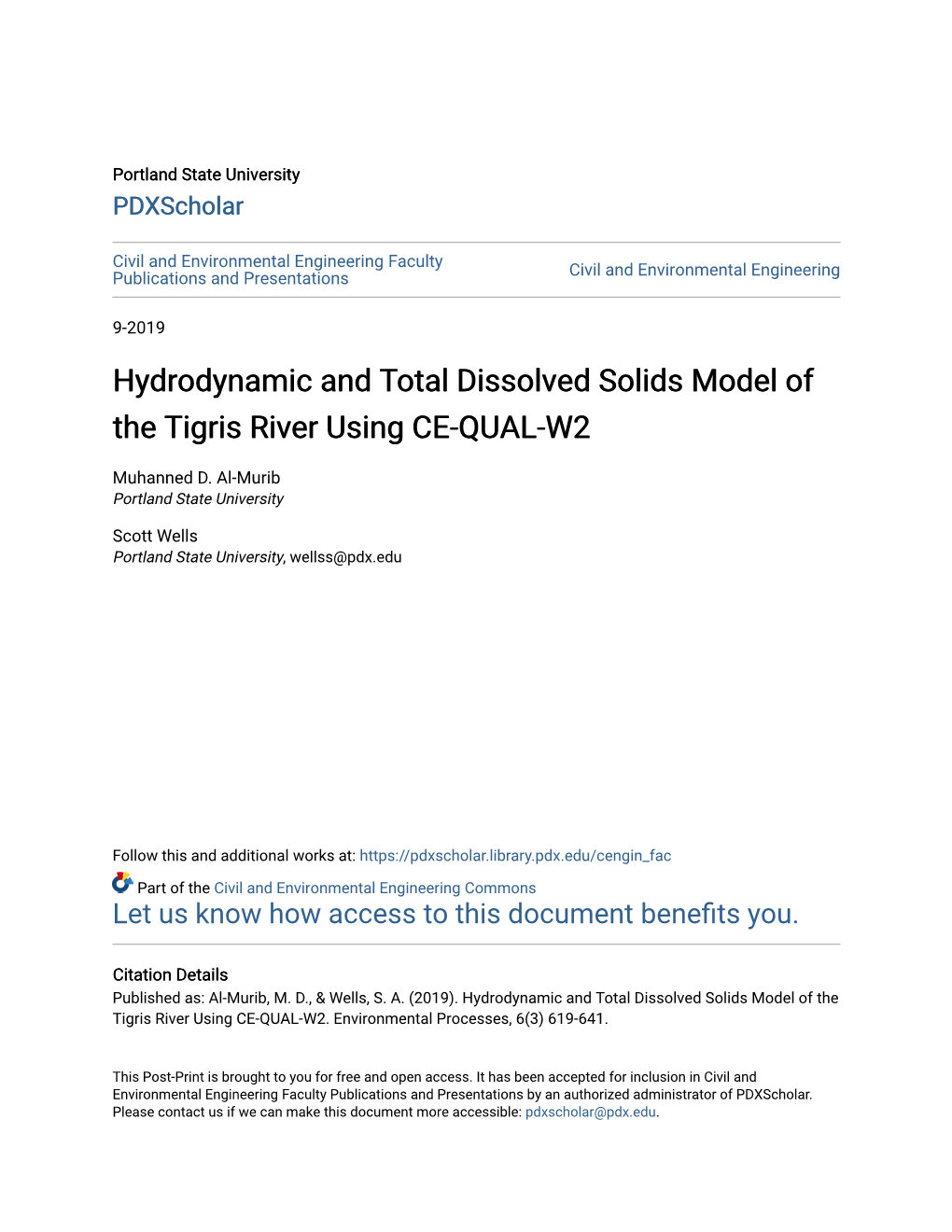 Hydrodynamic and Total Dissolved Solids Model of the Tigris River Using CE-QUAL-W2