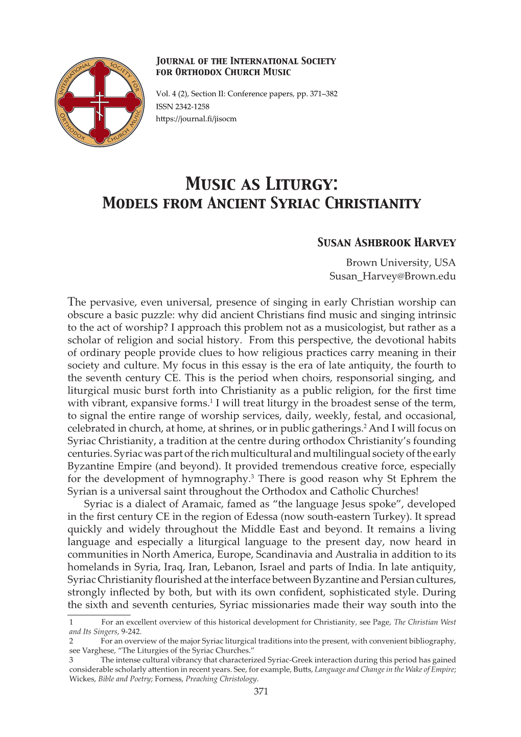 Music As Liturgy: Models from Ancient Syriac Christianity
