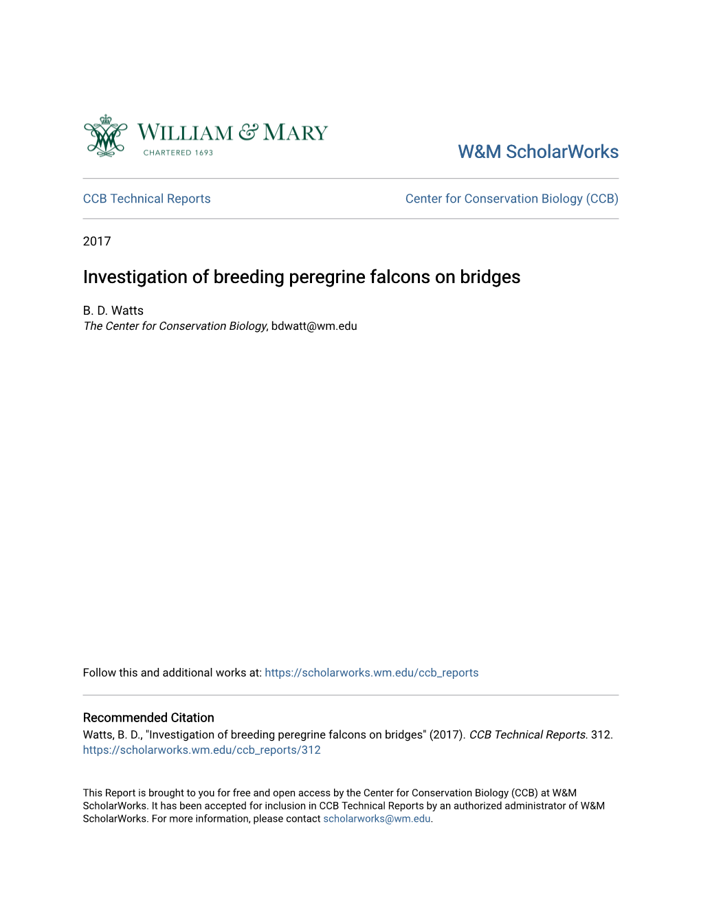 Investigation of Breeding Peregrine Falcons on Bridges