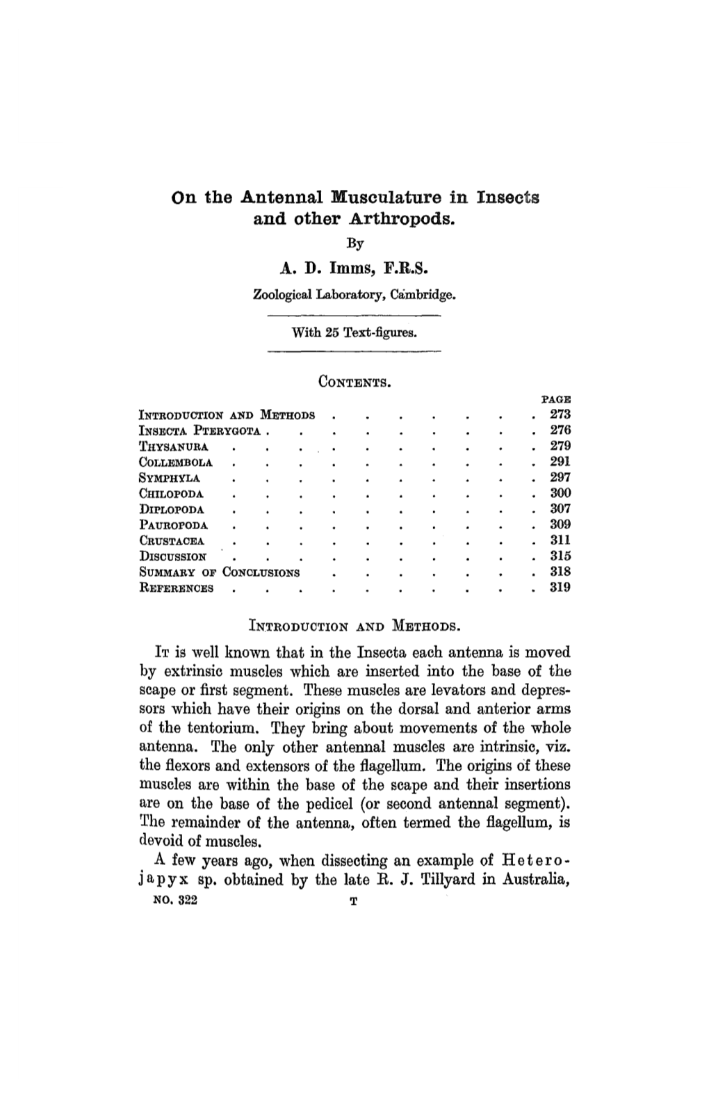 On the Antennal Musculature in Insects and Other Arthropods. by A