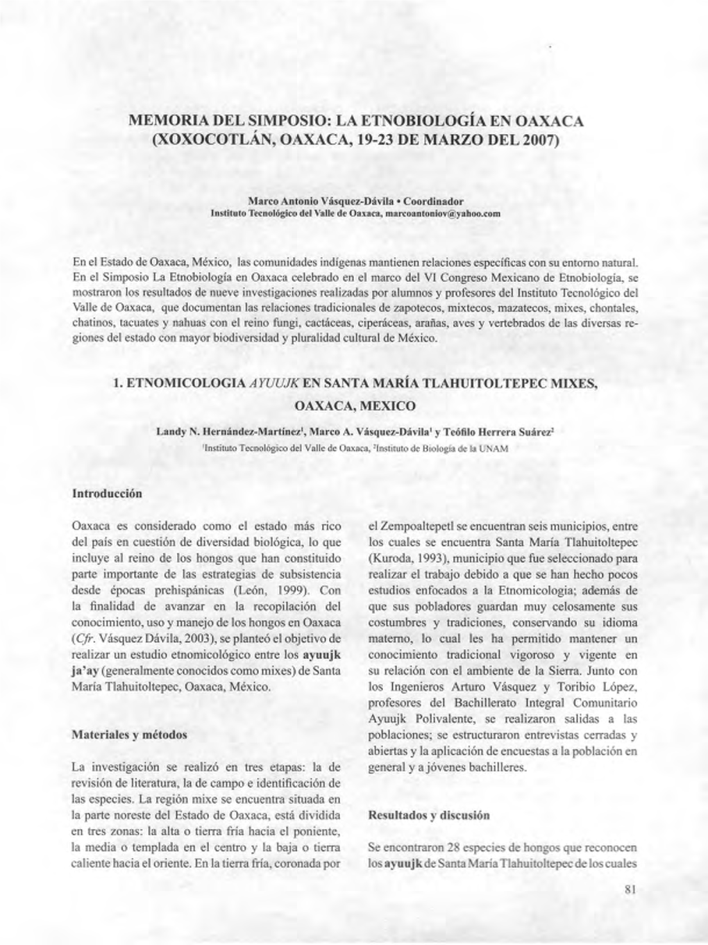 La Etnobiología En Oaxaca (Xoxocotlán, Oaxaca, 19-23 De Marzo Del 2007)