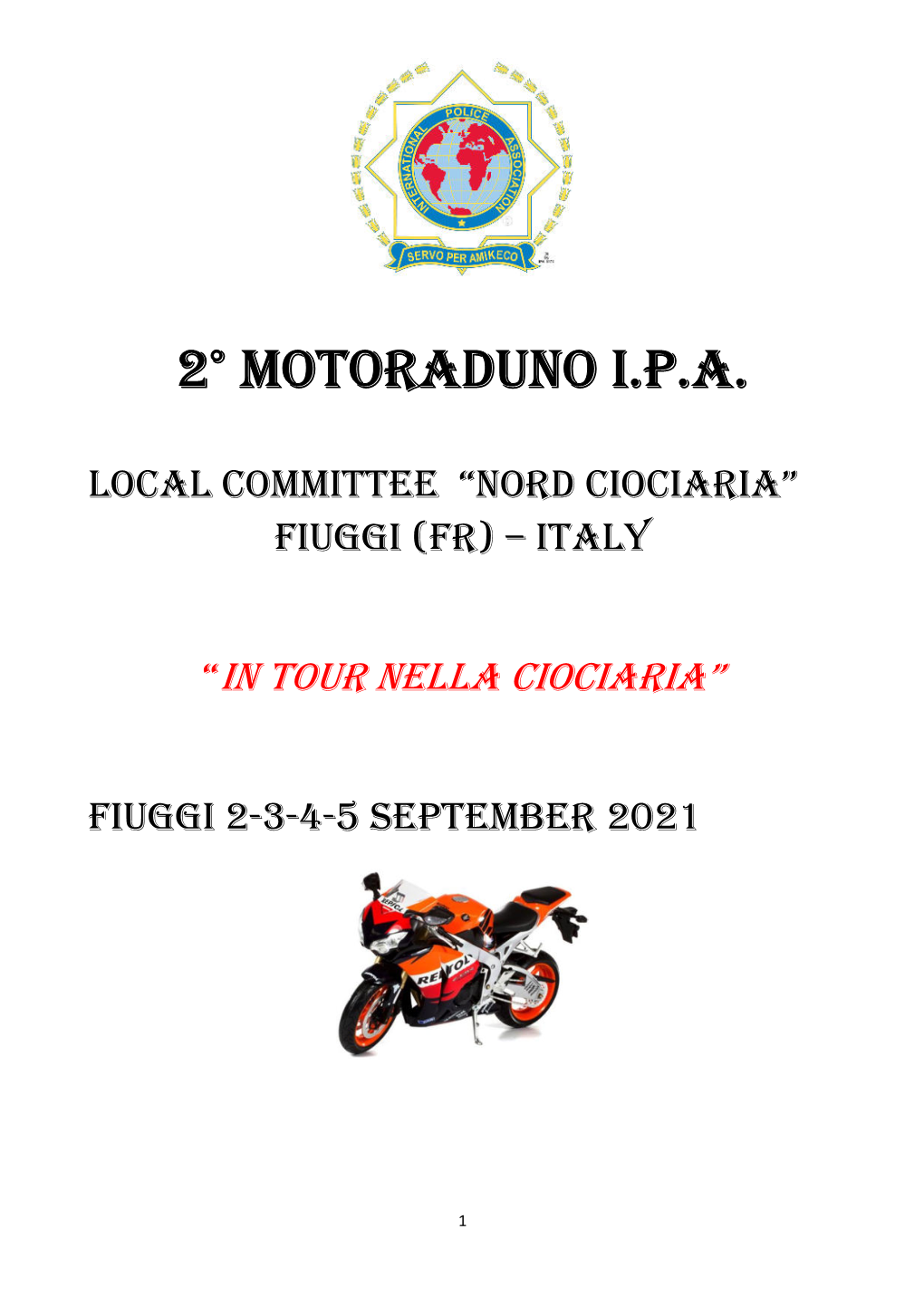 IPA Nord Ciociaria 2Nd Motorcycle Rally Programme + Registration Form