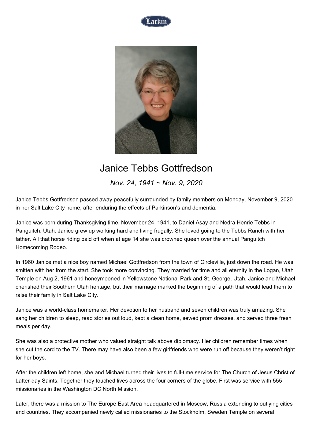 Janice Tebbs Gottfredson Nov