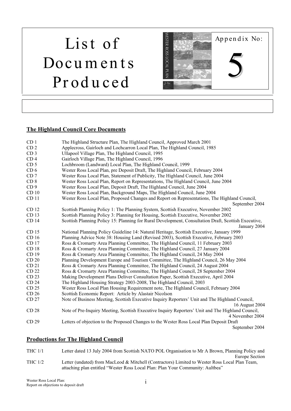 List of Documents Produced