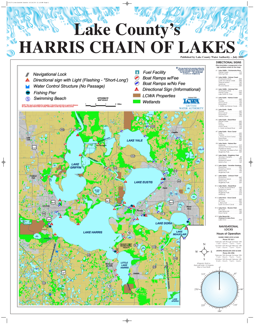 HARRIS CHAIN of LAKES Published by Lake County Water Authority – July 2001 DIRECTIONAL SIGNS (This Information Corresponds to the Sign Numbers Noted on the Map)