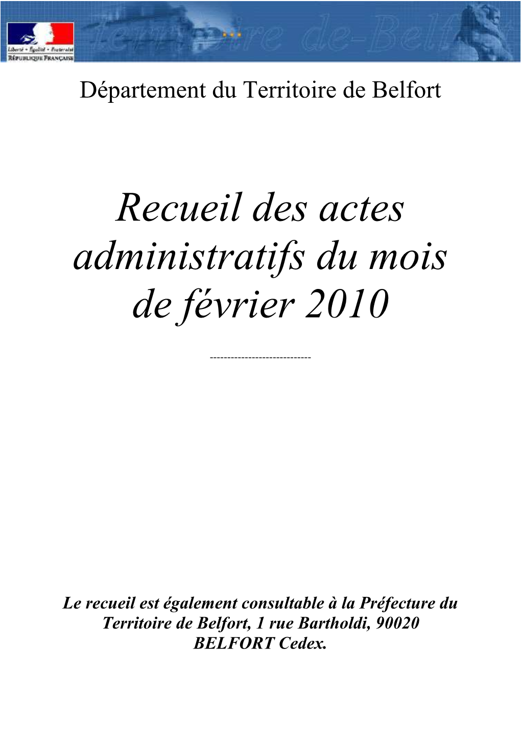 Recueil Des Actes Administratifs Du Mois De Février 2010