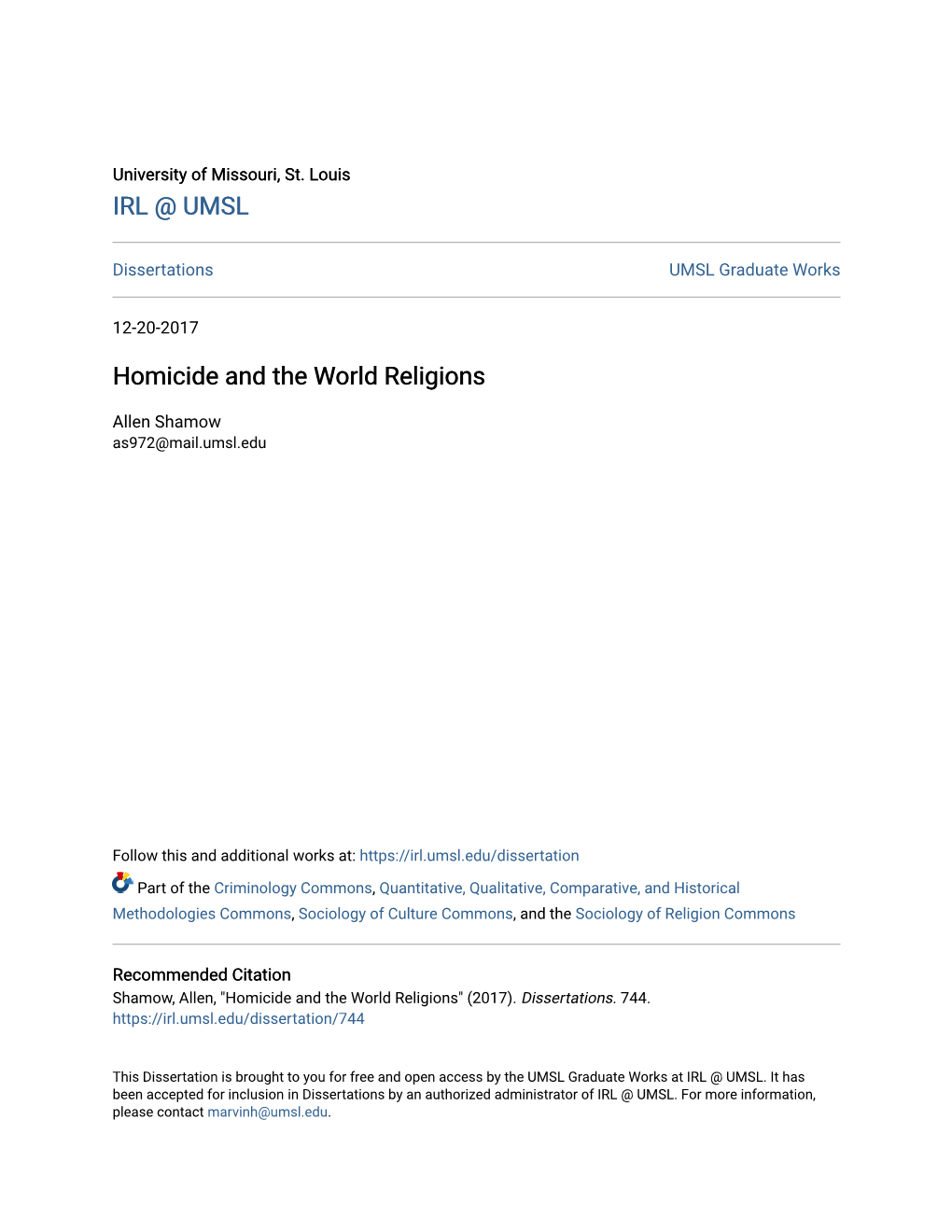 Homicide and the World Religions