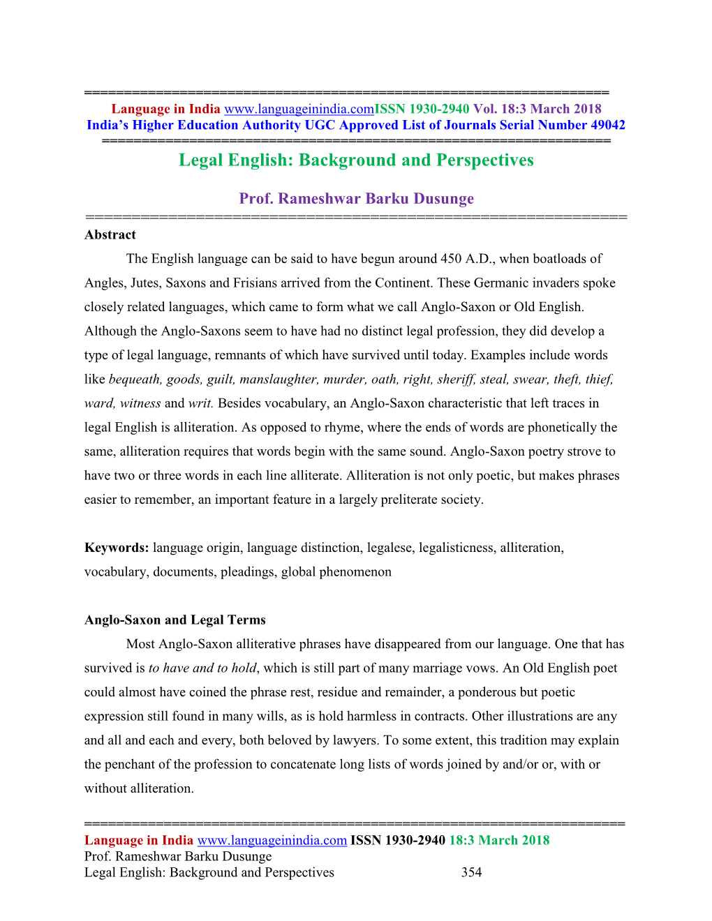 Legal English: Background and Perspectives