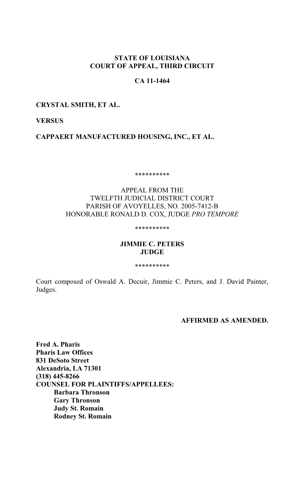 State of Louisiana Court of Appeal, Third Circuit Ca 11