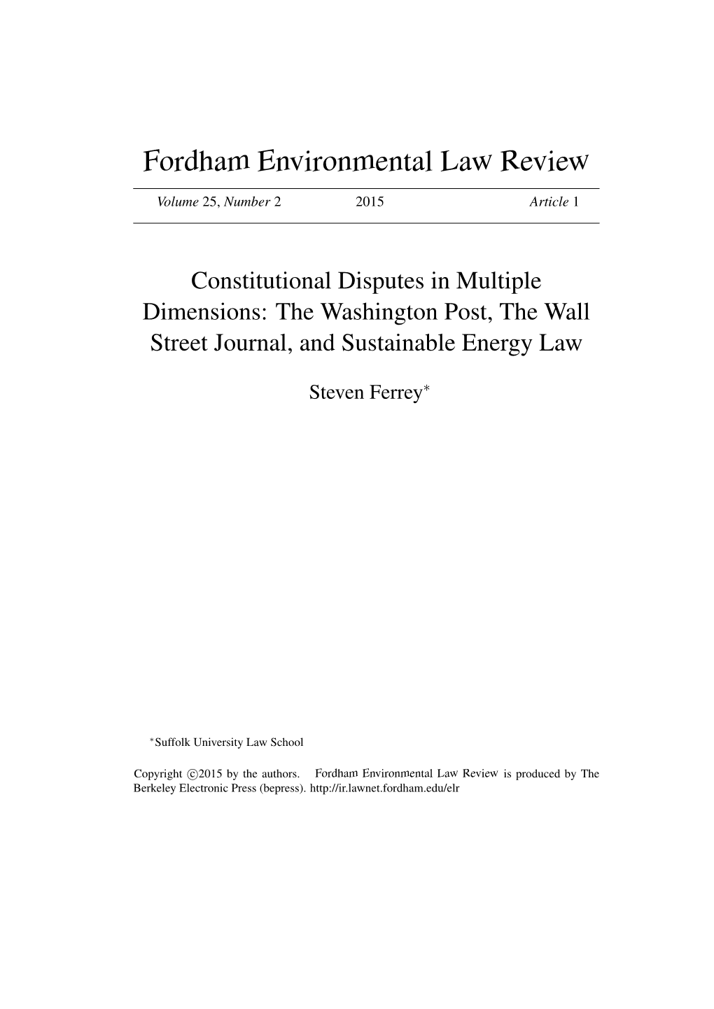 Constitutional Disputes in Multiple Dimensions: the Washington Post, the Wall Street Journal, and Sustainable Energy Law