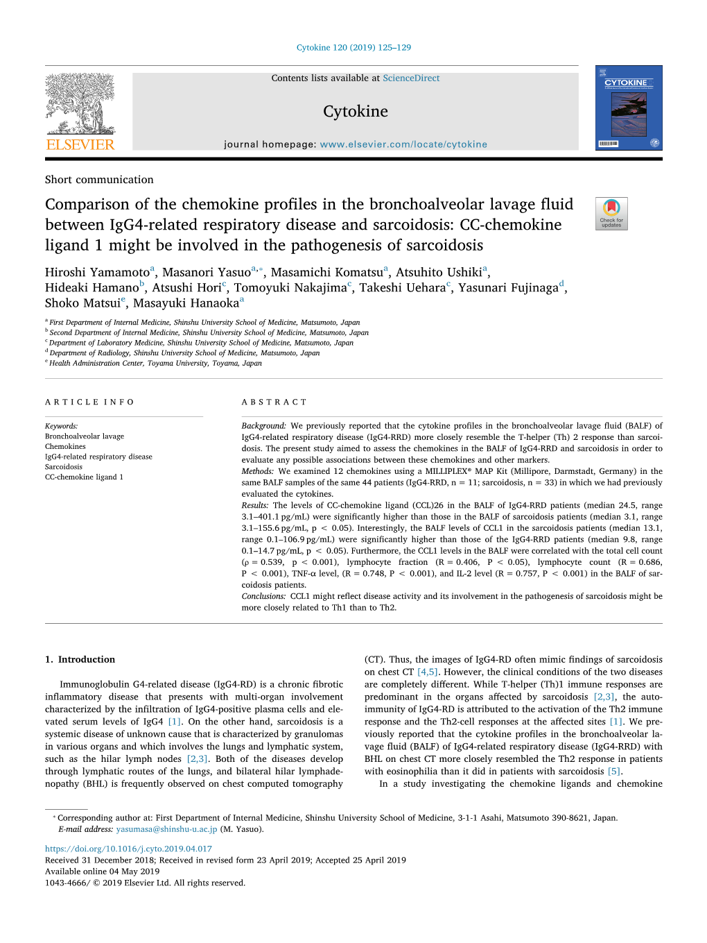 Comparison of the Chemokine Profiles in the Bronchoalveolar Lavage Fluid