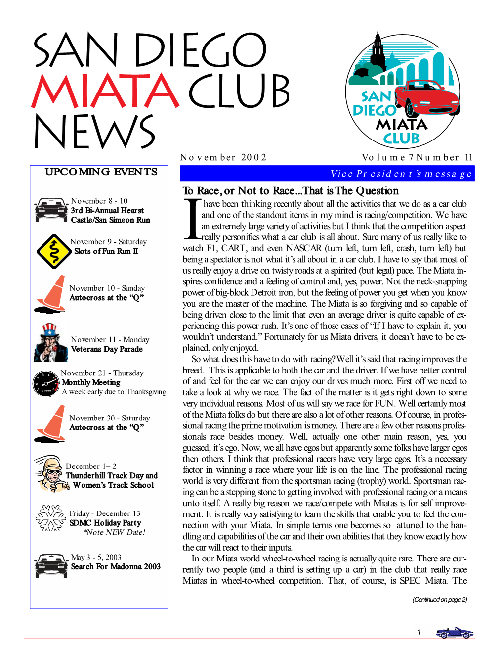 San Diego Miata Club News November 2002