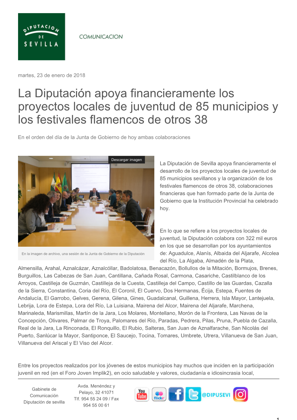 La Diputación Apoya Financieramente Los Proyectos Locales De Juventud De 85 Municipios Y Los Festivales Flamencos De Otros 38