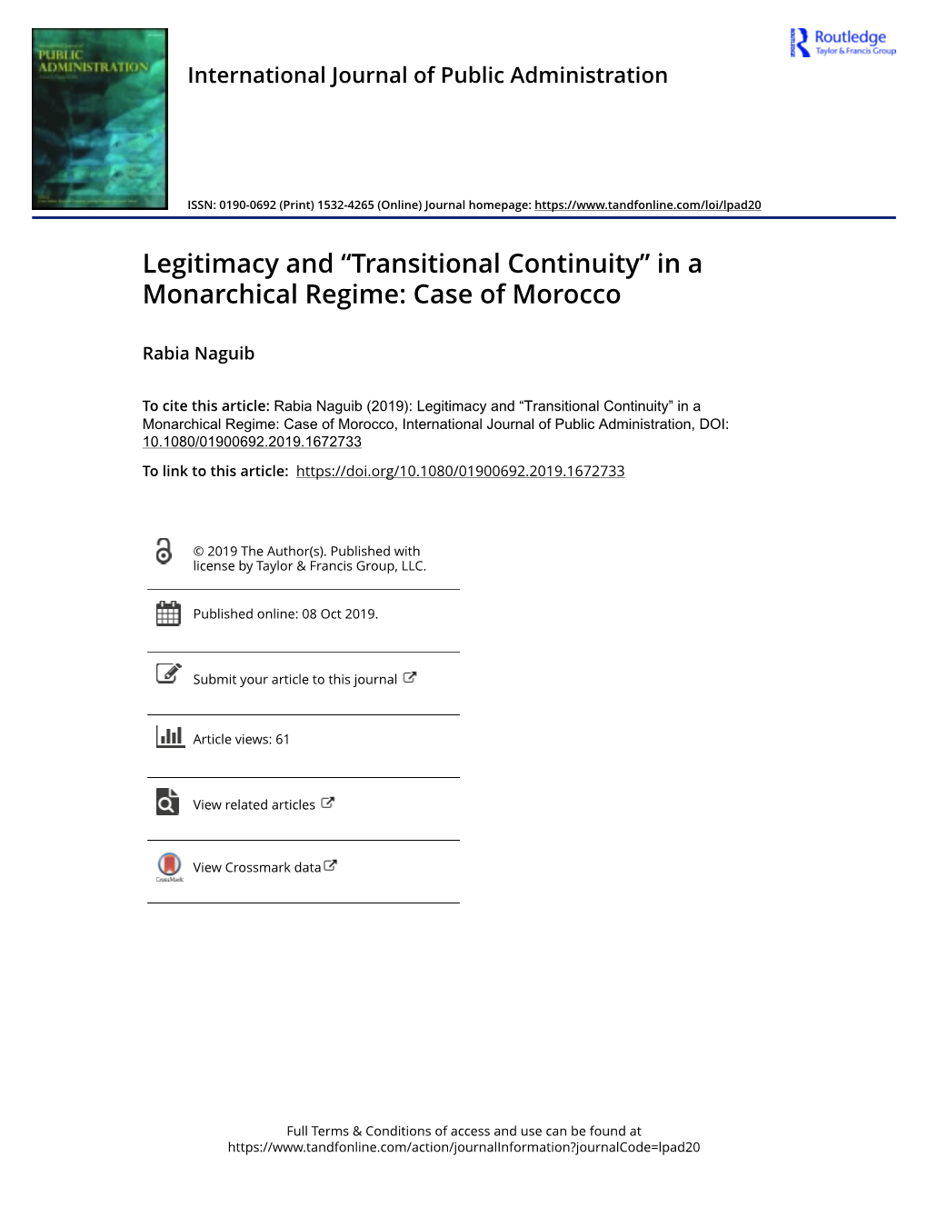 Legitimacy and “Transitional Continuity” in a Monarchical Regime: Case of Morocco