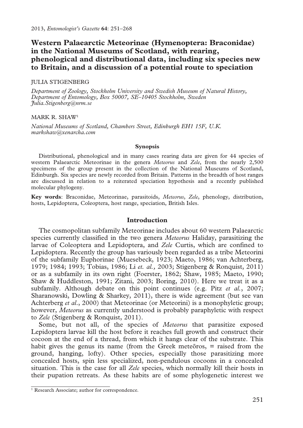 Western Palaearctic Meteorinae (Hymenoptera: Braconidae) in The