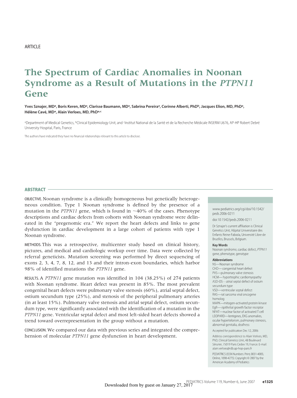 The Spectrum of Cardiac Anomalies in Noonan Syndrome As a Result of Mutations in the PTPN11 Gene