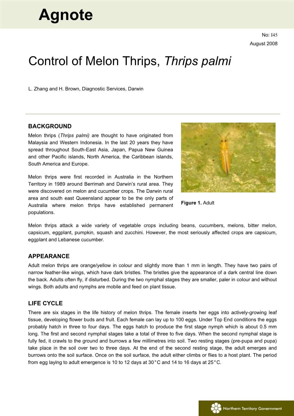 Control of Melon Thrips, Thrips Palmi