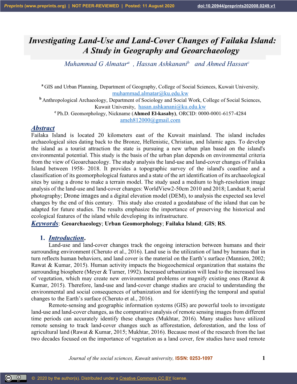 Investigating Land-Use and Land-Cover Changes of Failaka Island: a Study in Geography and Geoarchaeology