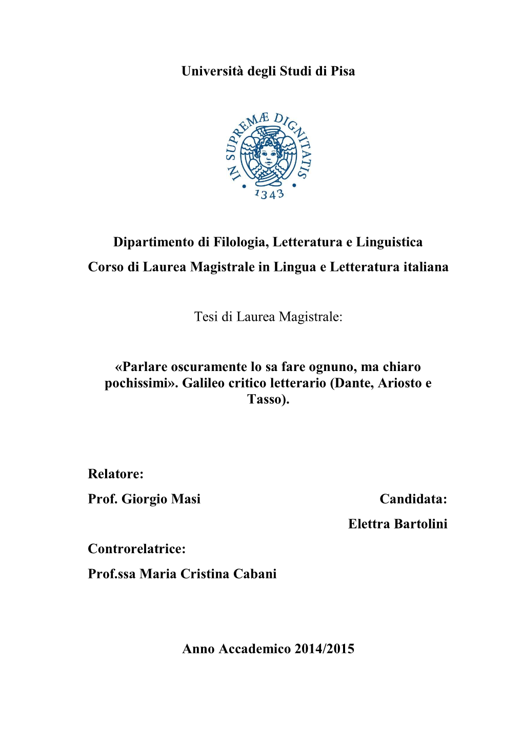 Università Degli Studi Di Pisa Dipartimento Di Filologia