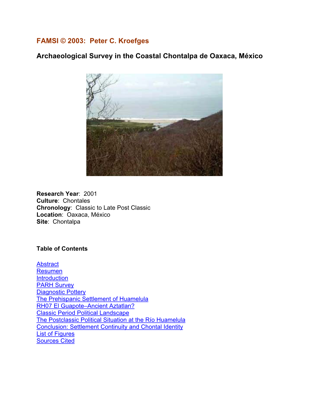 Archaeological Survey in the Coastal Chontalpa De Oaxaca, México