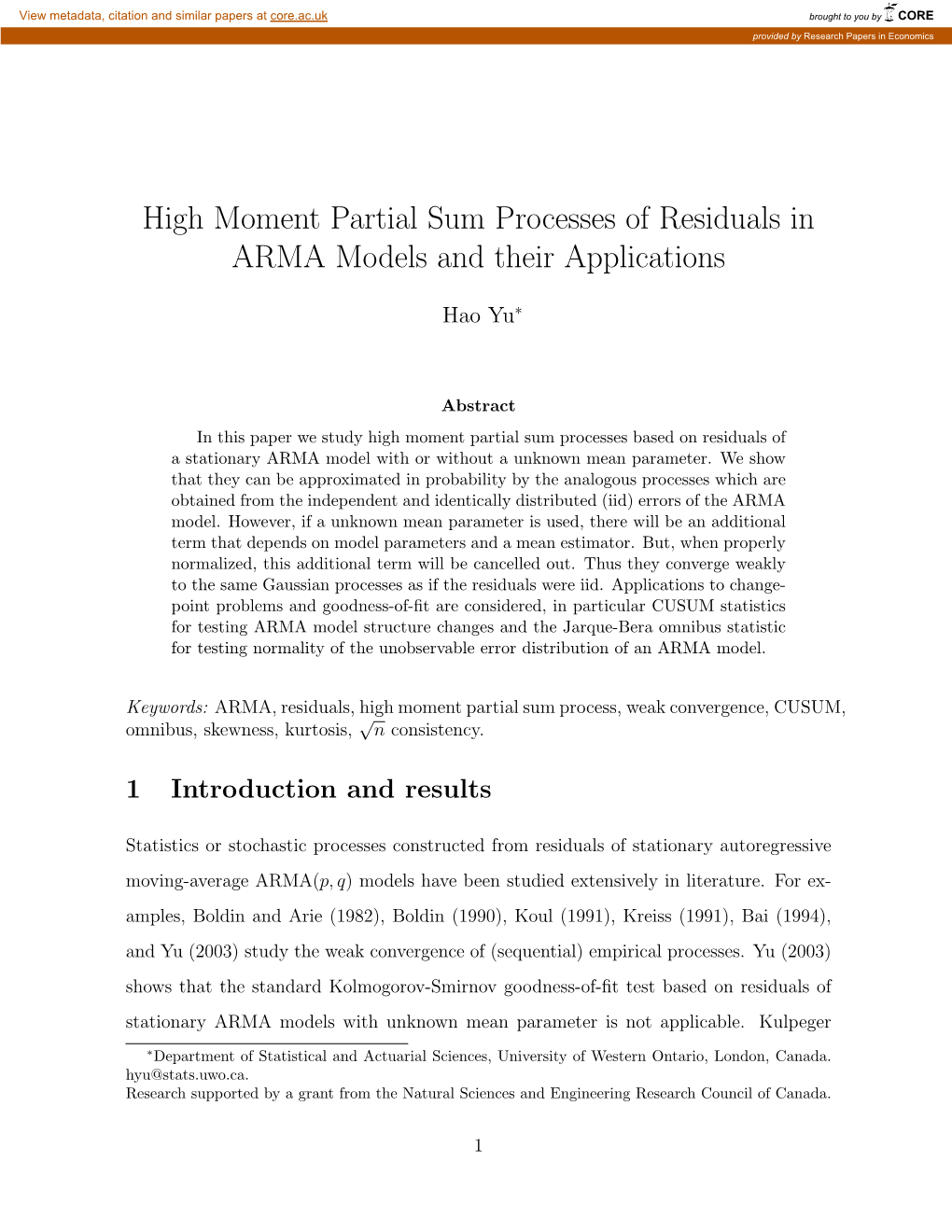 High Moment Partial Sum Processes of Residuals in ARMA Models and Their Applications