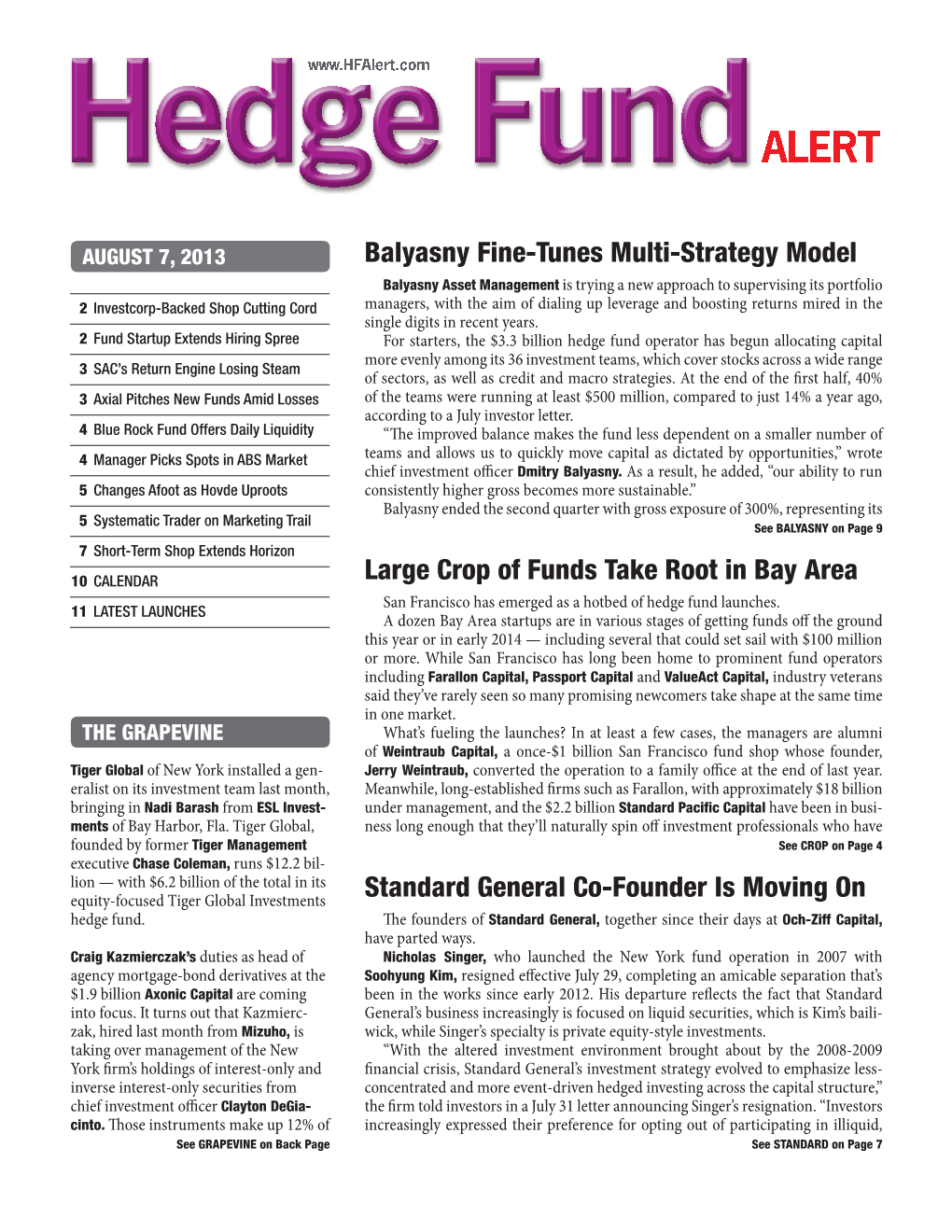 Hedge Fund Alert, the Weekly Newsletter That Keeps You a Step Ahead in the Highly Secretive Alternative-Investment Business