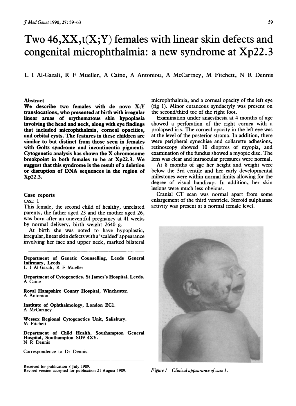 Females with Linear Skin Defects and Congenital Microphthalmia: a New Syndrome at Xp22.3