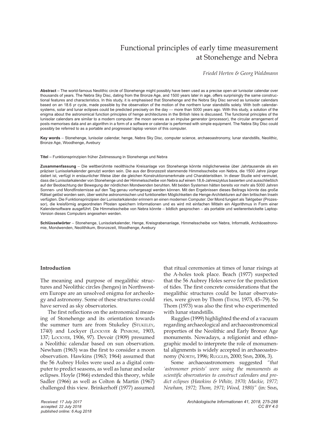 Functional Principles of Early Time Measurement at Stonehenge and Nebra