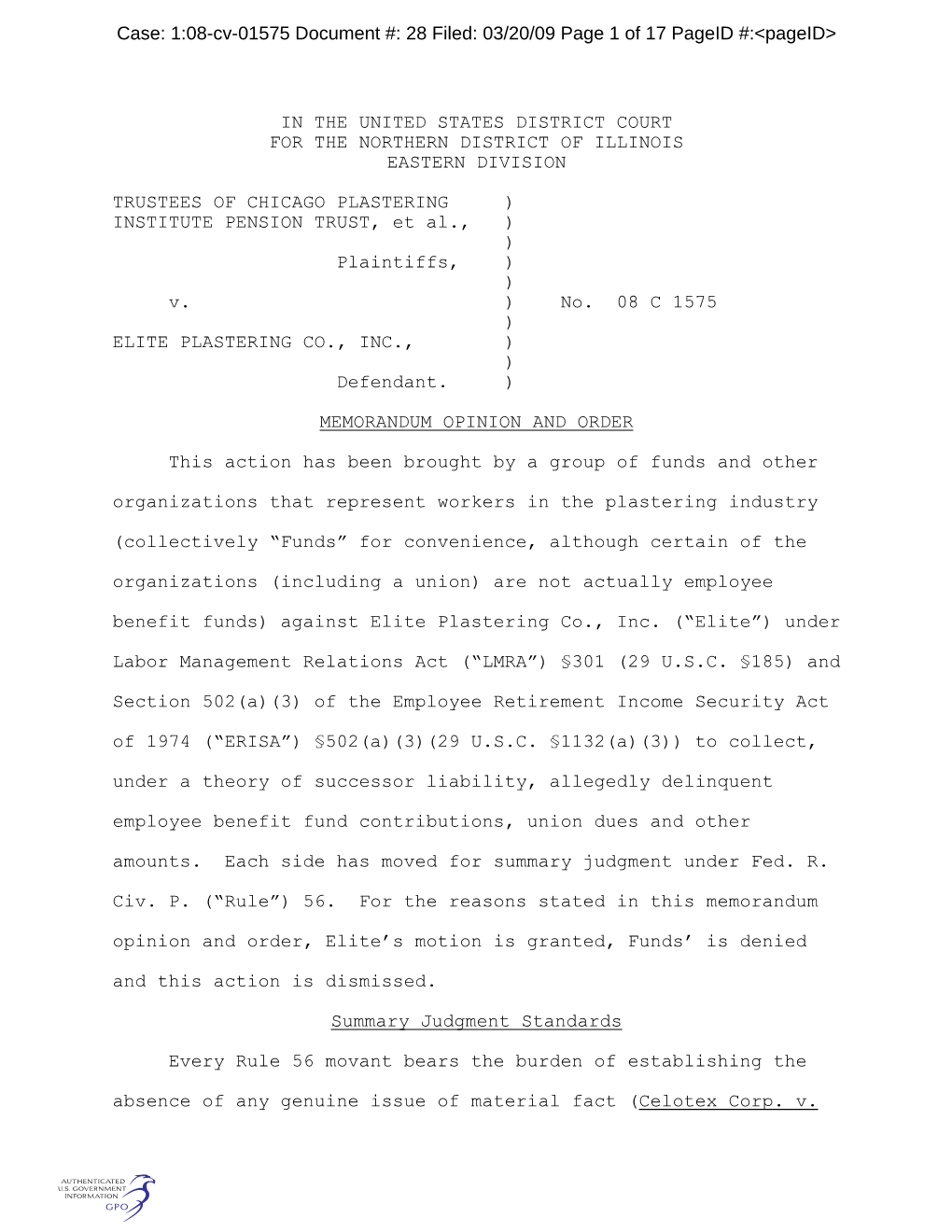 1:08-Cv-01575 Document #: 28 Filed: 03/20/09 Page 1 of 17 Pageid