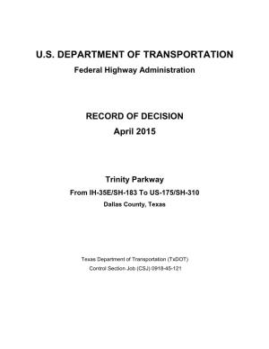 U.S. DEPARTMENT of TRANSPORTATION Federal Highway Administration