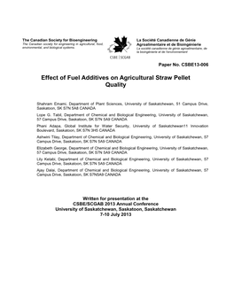 Effect of Fuel Additives on Agricultural Straw Pellet Quality