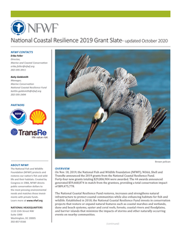 National Coastal Resilience 2019 Grant Slate - Updated October 2020